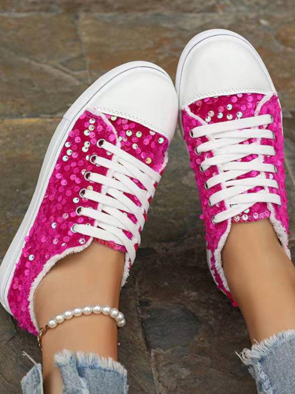 Sequin Round Toe Flat Sneakers - Trendy by Luna