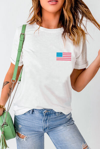 US Flag Round Neck Short Sleeve T-Shirt - Trendy by Luna