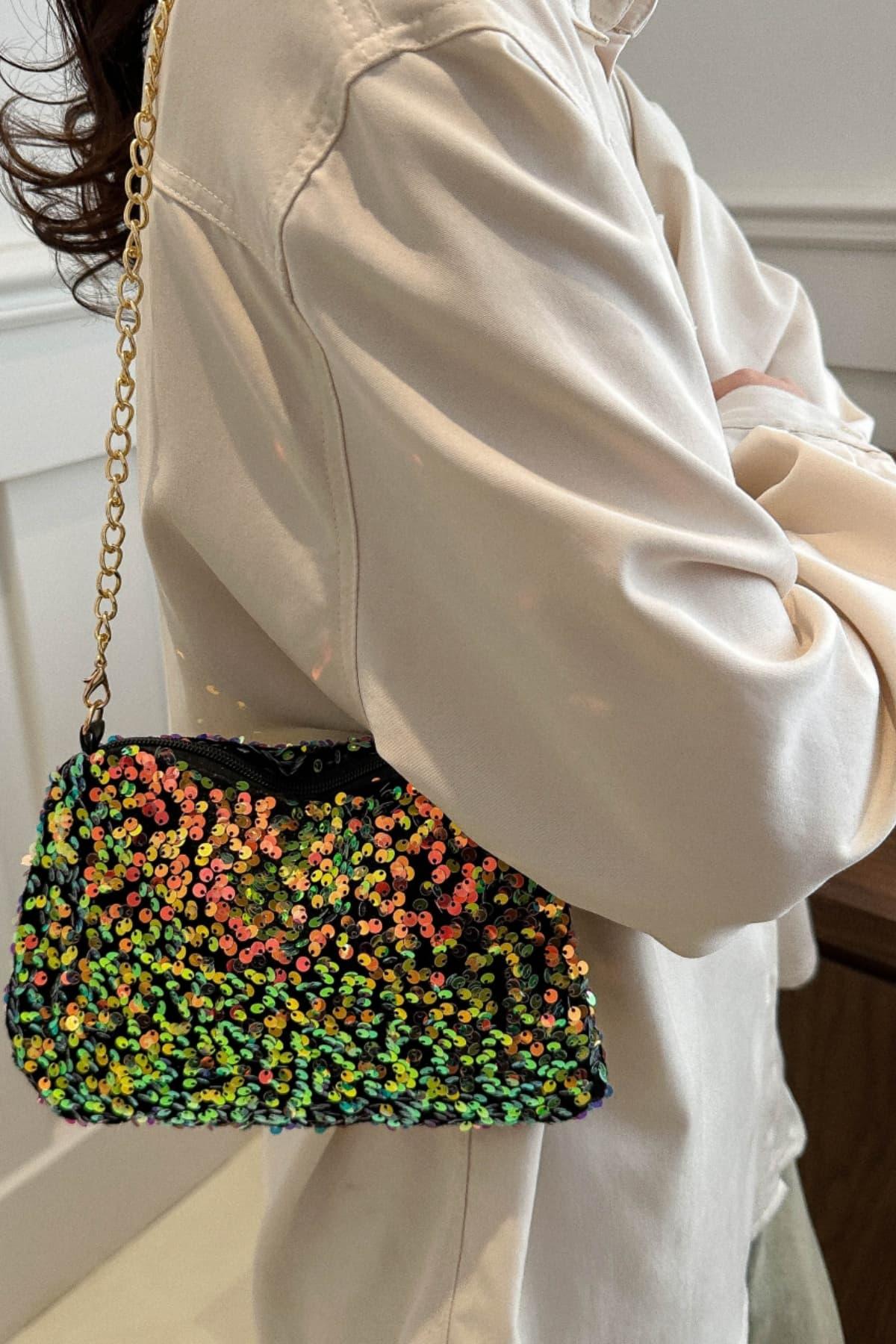 Sequin Removable Strap Shoulder Bag - Trendy by Luna