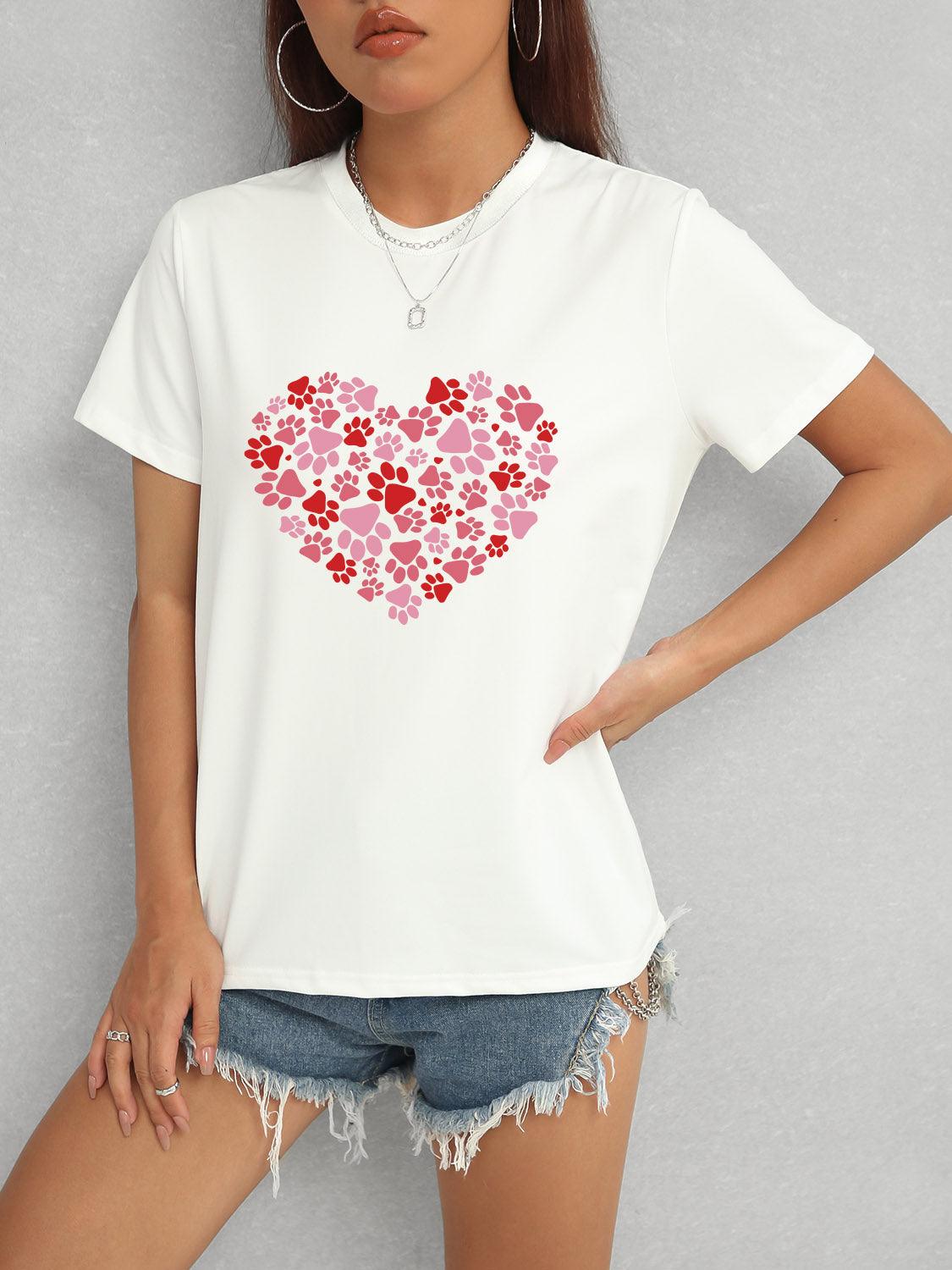 Heart Round Neck Short Sleeve T-Shirt - Trendy by Luna