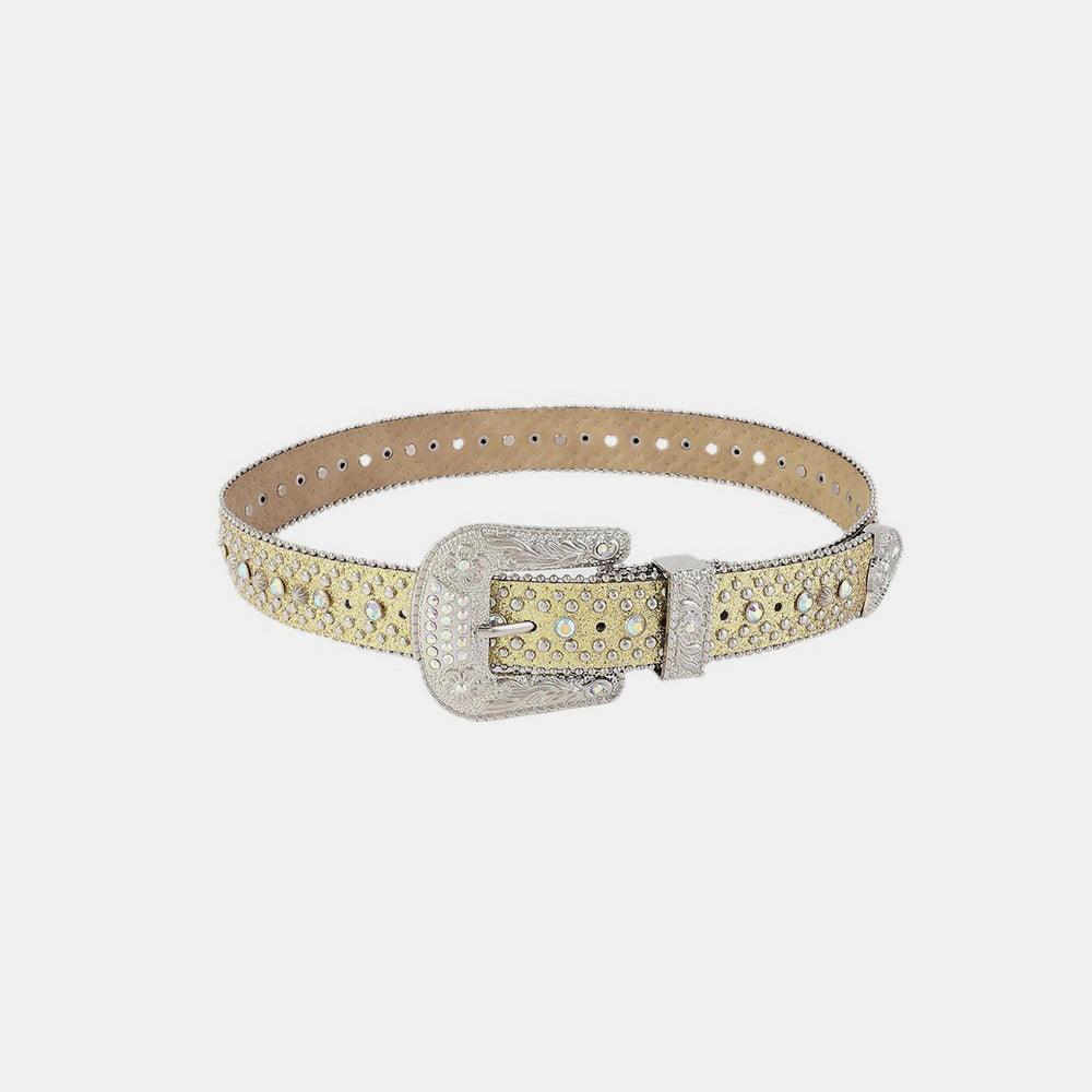 Rhinestone PU Leather Belt - Trendy by Luna