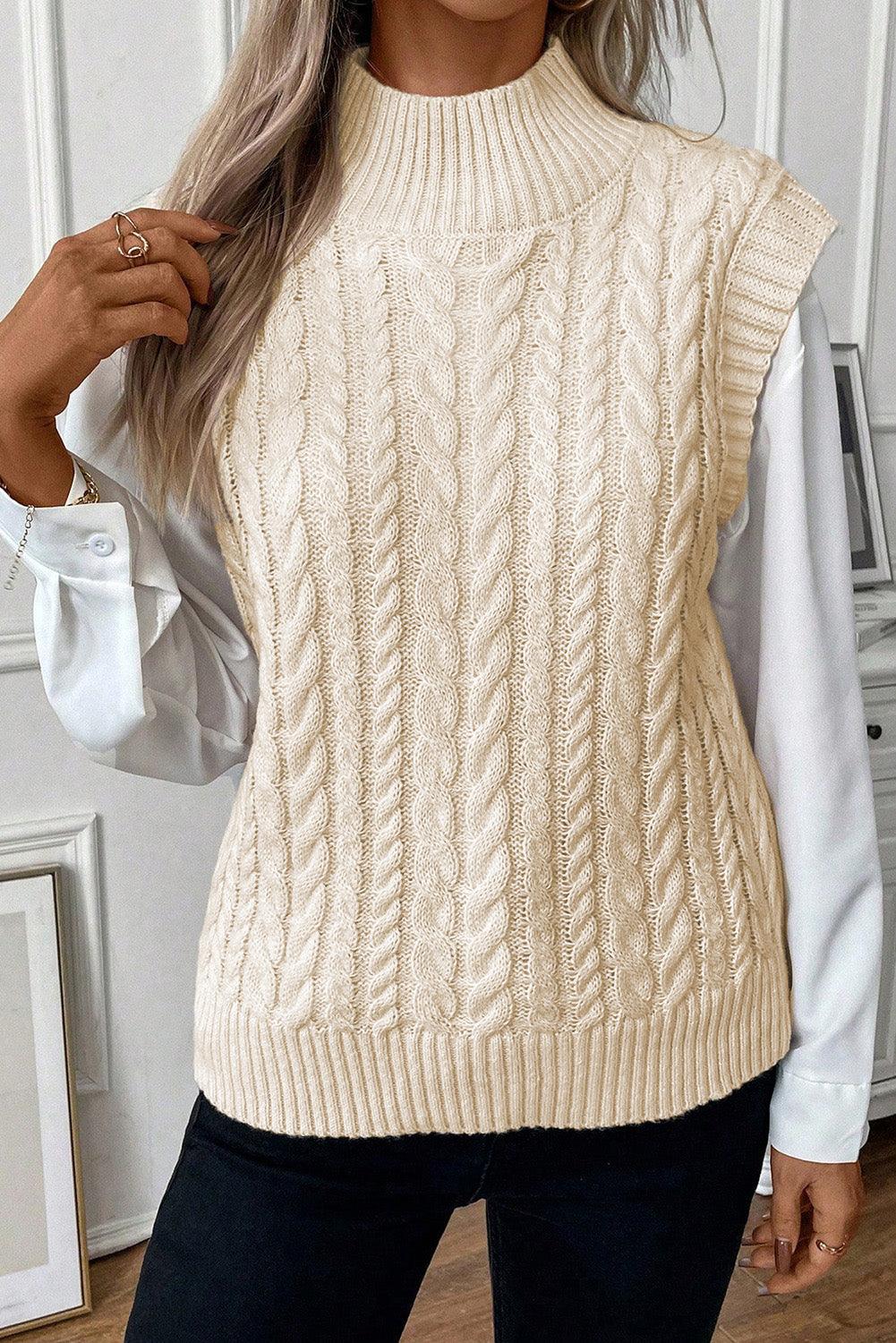 Trendy Cable-Knit Mock Neck Sweater Vest - Trendy by Luna