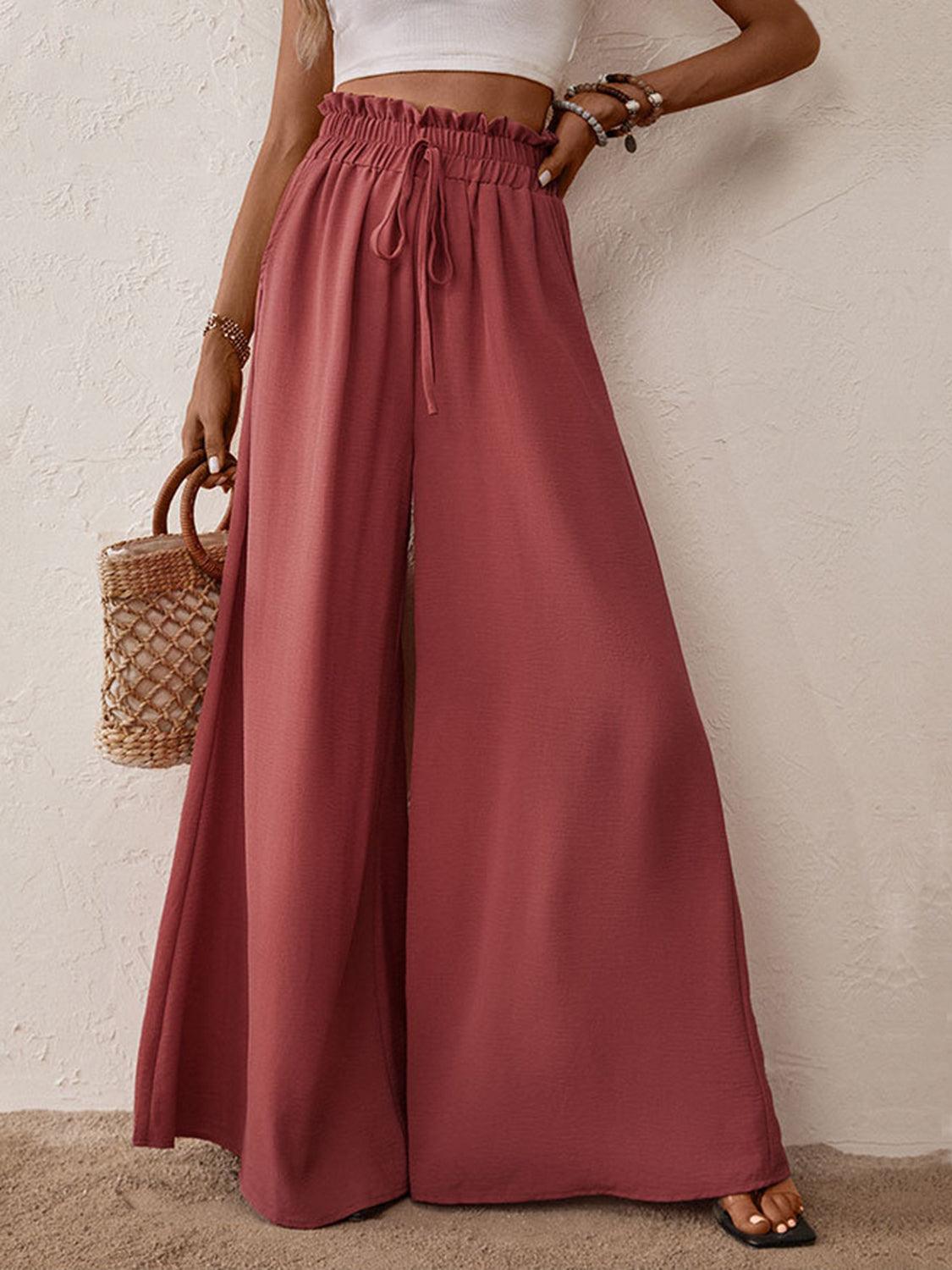 Perfee Frill Tied Wide Leg Pants - Trendy by Luna