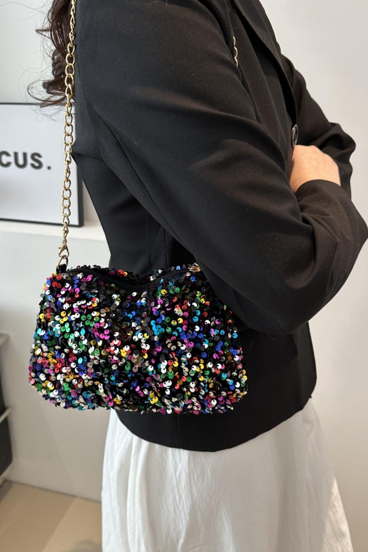 Sequin Removable Strap Shoulder Bag - Trendy by Luna