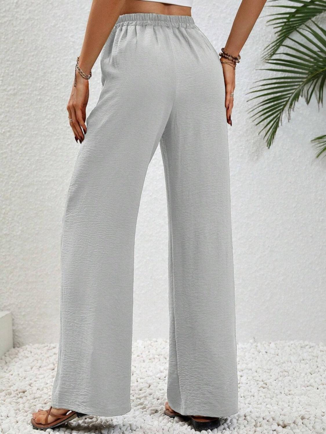 Wide Leg Drawstring Pants - Trendy by Luna