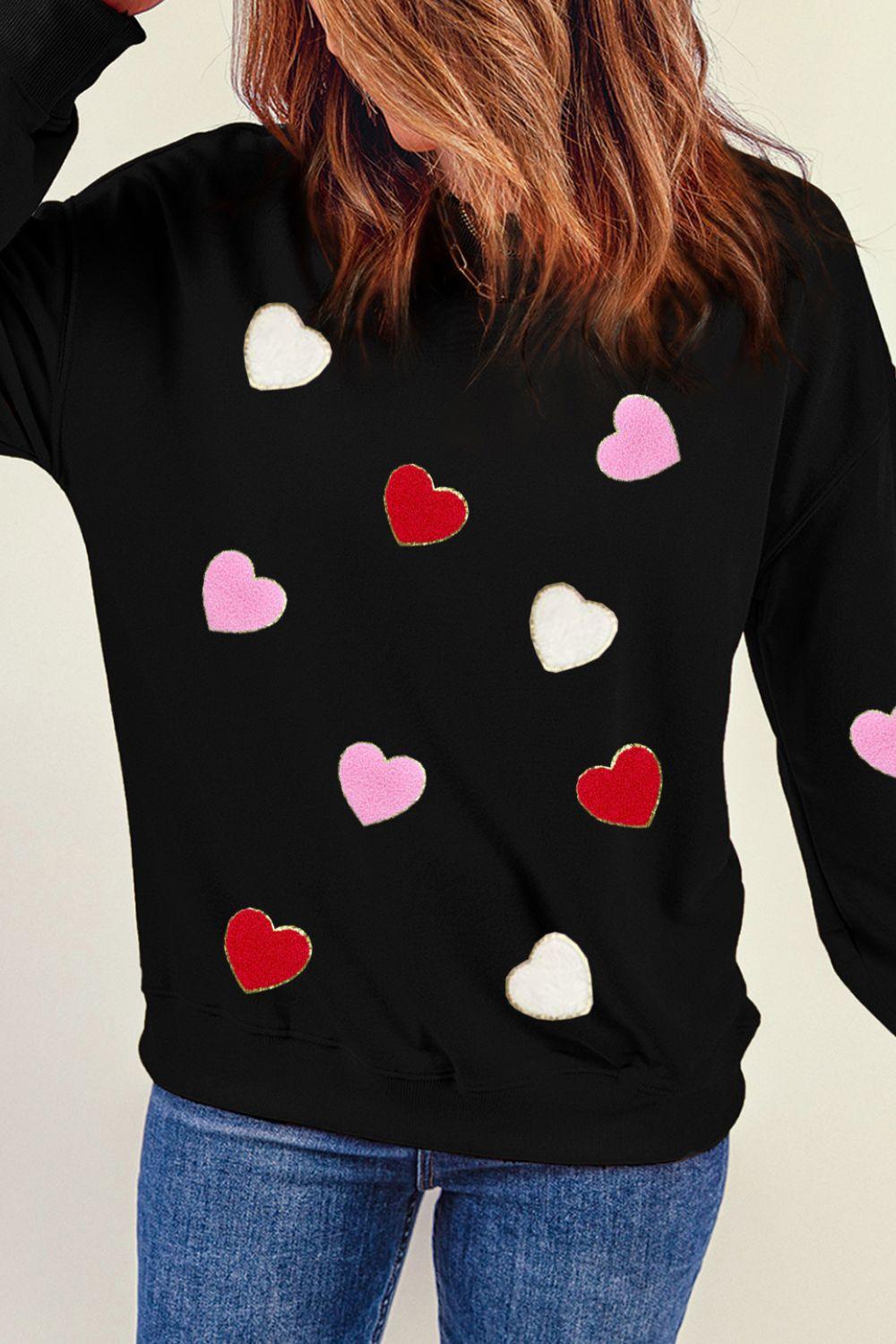 Valentine's Day Contrast Heart Long Sleeve Sweatshirt - Trendy by Luna