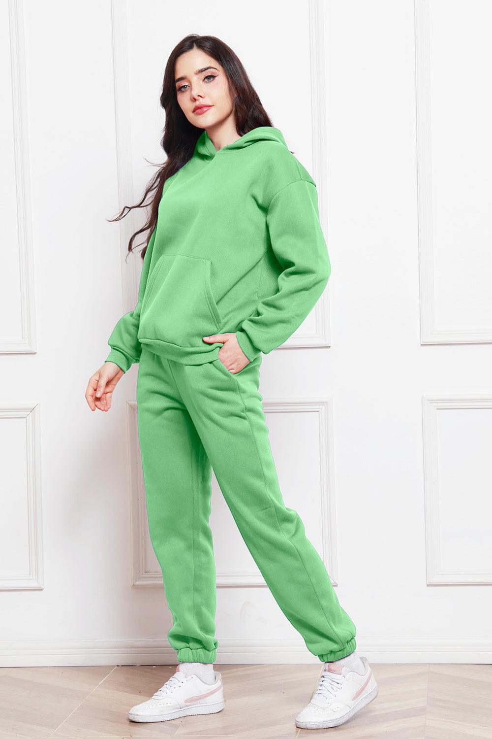 Drop Shoulder Long Sleeve Hoodie and Pants Set - Trendy by Luna