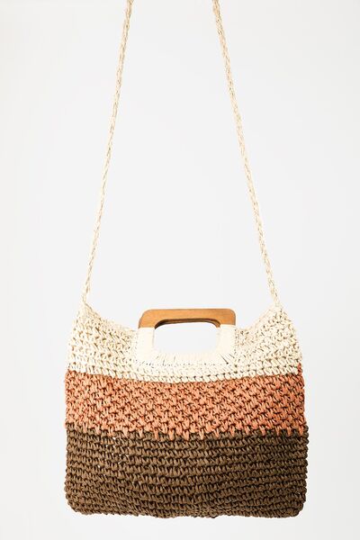 Fame Color Block Double-Use Braided Tote Bag - Trendy by Luna