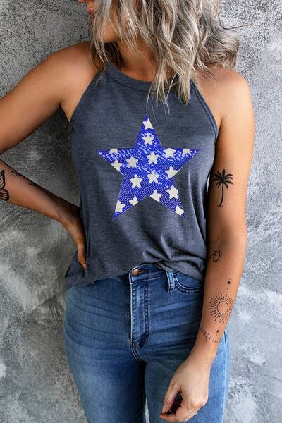 Sequin Star Grecian Neck Tank - Trendy by Luna