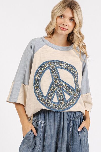 Mittoshop Peace Sign Patch Mineral Washed T-Shirt - Trendy by Luna