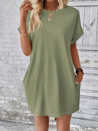 Short Sleeve Mini Tee Dress with Pockets - Trendy by Luna