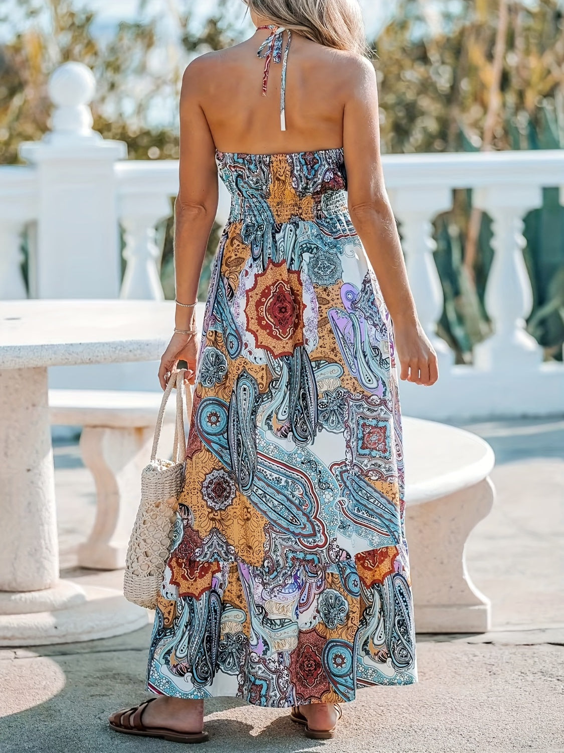 Printed Halter Neck Maxi Dress - Trendy by Luna