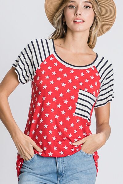 Heimish Full Size Star & Striped Round Neck Short Sleeve T-Shirt Plus Size - Trendy by Luna