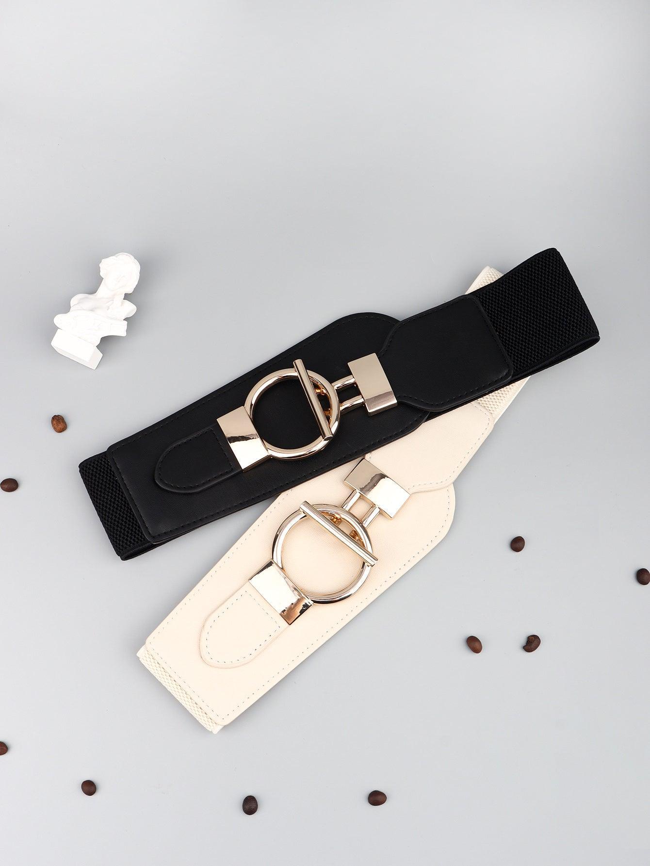 PU Elastic Wide Belt with Alloy Buckle - Trendy by Luna