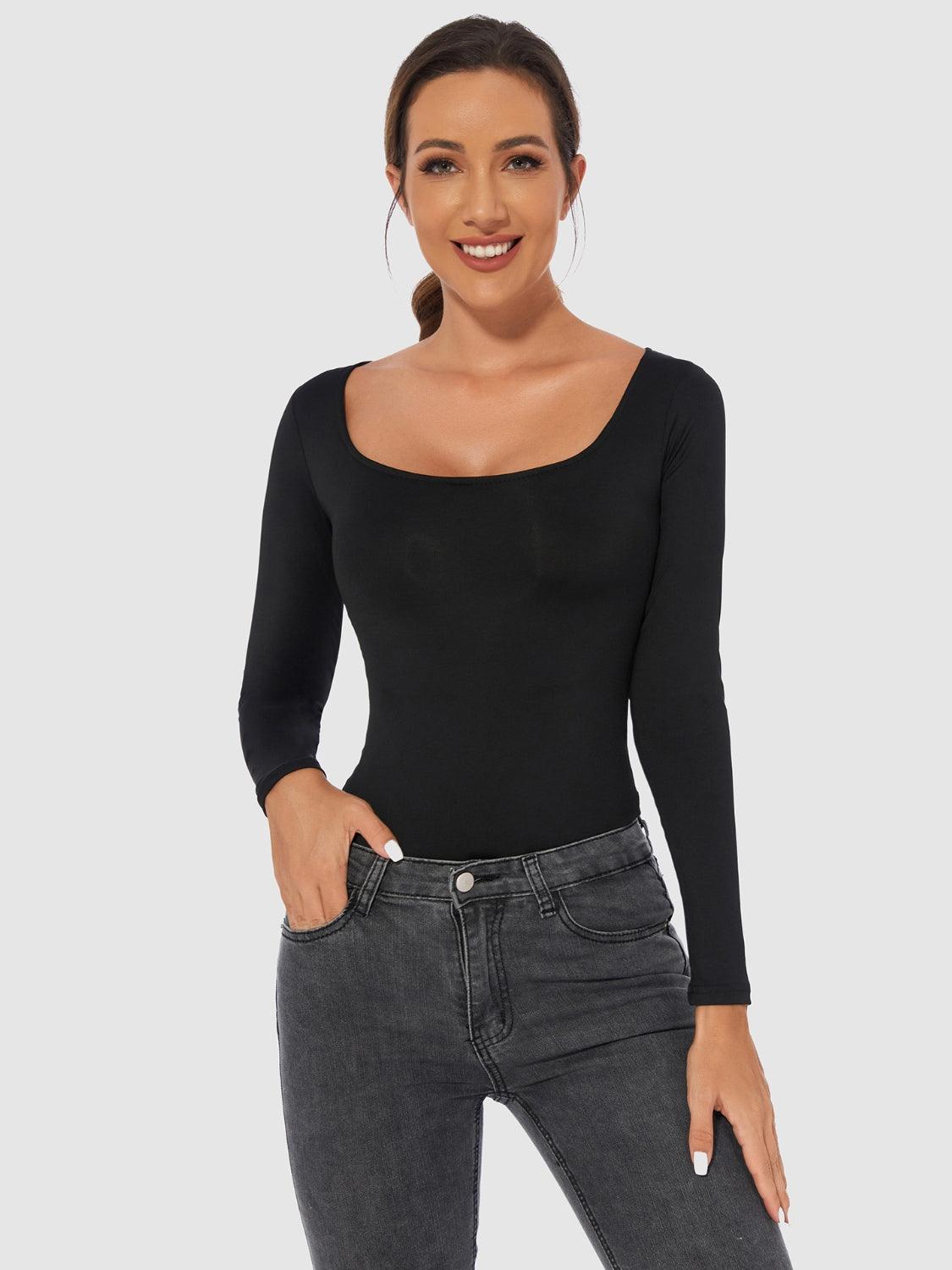 Full Size Scoop Neck Long Sleeve Bodysuit - Trendy by Luna