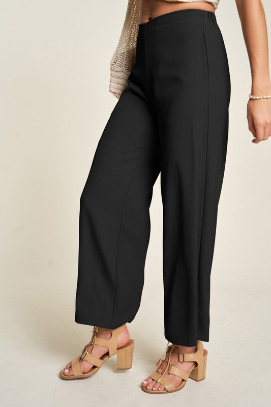 Wide Leg Mid-Rise Pants - Trendy by Luna