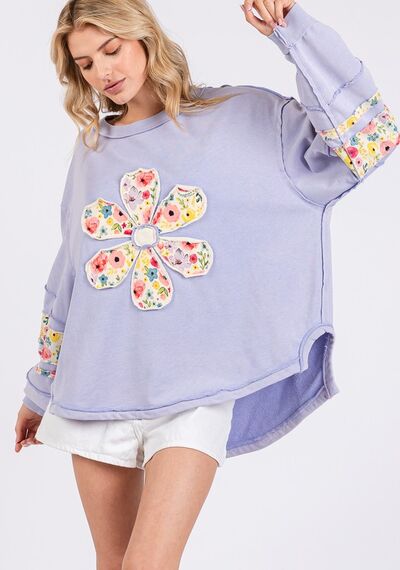 Daisy Patch Applique Long Sleeve Sweatshirt - Trendy by Luna