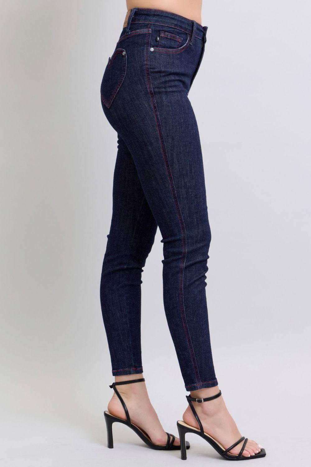 Full Size Heart Shaped Back Pockets Skinny Jeans - Trendy by Luna