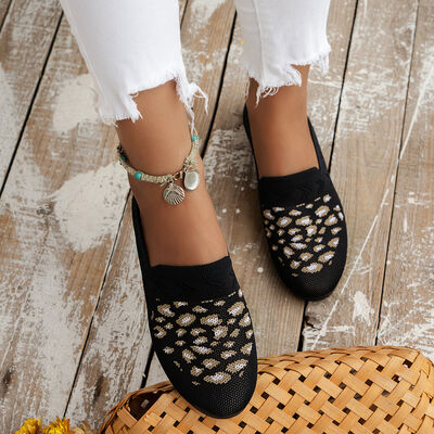 Leopard Mesh Round Toe Flat Slip-Ons - Trendy by Luna