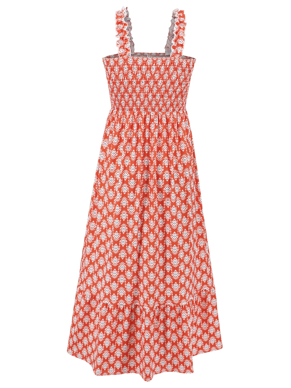 Smocked Printed Square Neck Sleeveless Dress - Trendy by Luna