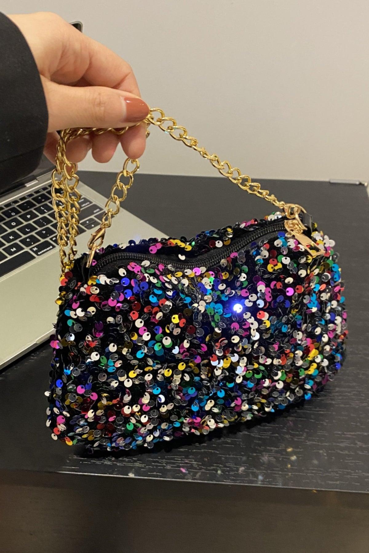 Sequin Removable Strap Shoulder Bag - Trendy by Luna