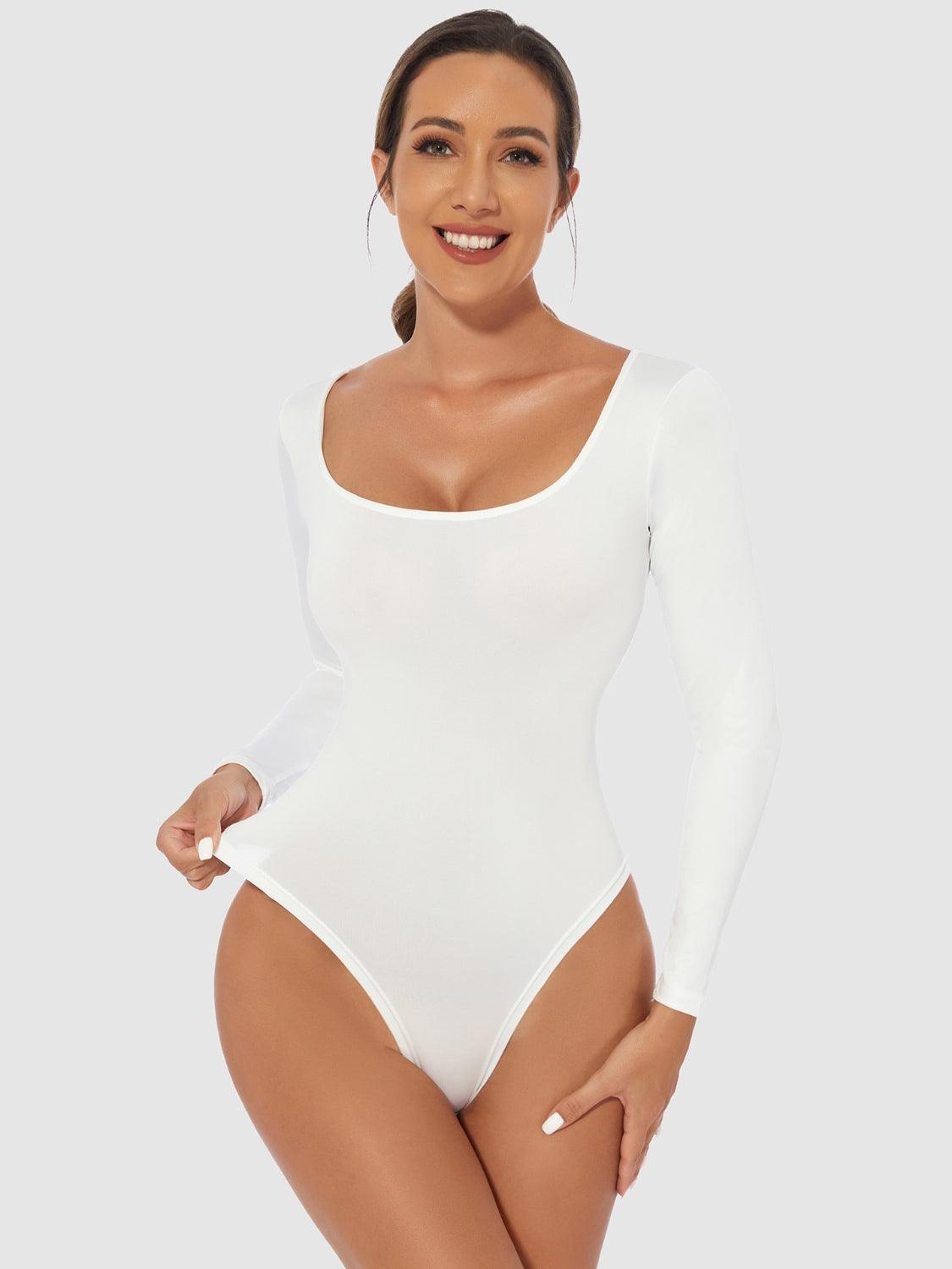 Full Size Scoop Neck Long Sleeve Bodysuit - Trendy by Luna