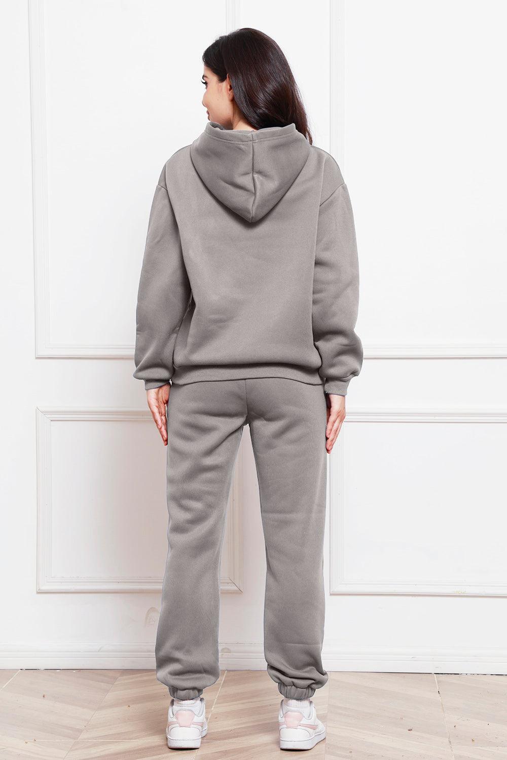 Drop Shoulder Long Sleeve Hoodie and Pants Set - Trendy by Luna