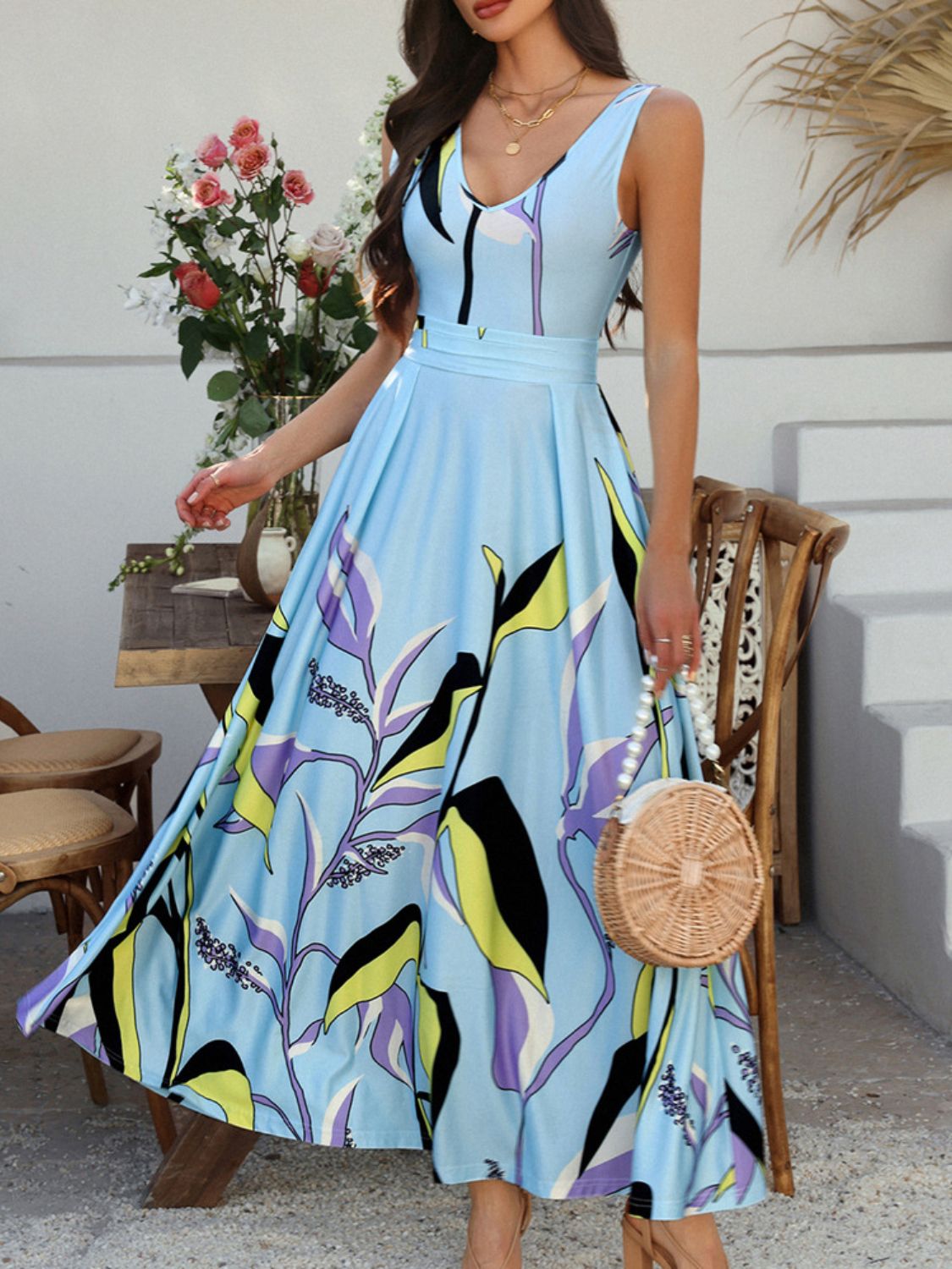 Printed Sleeveless Maxi Dress - Trendy by Luna