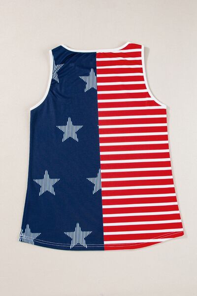 US Flag Round Neck Tank - Trendy by Luna