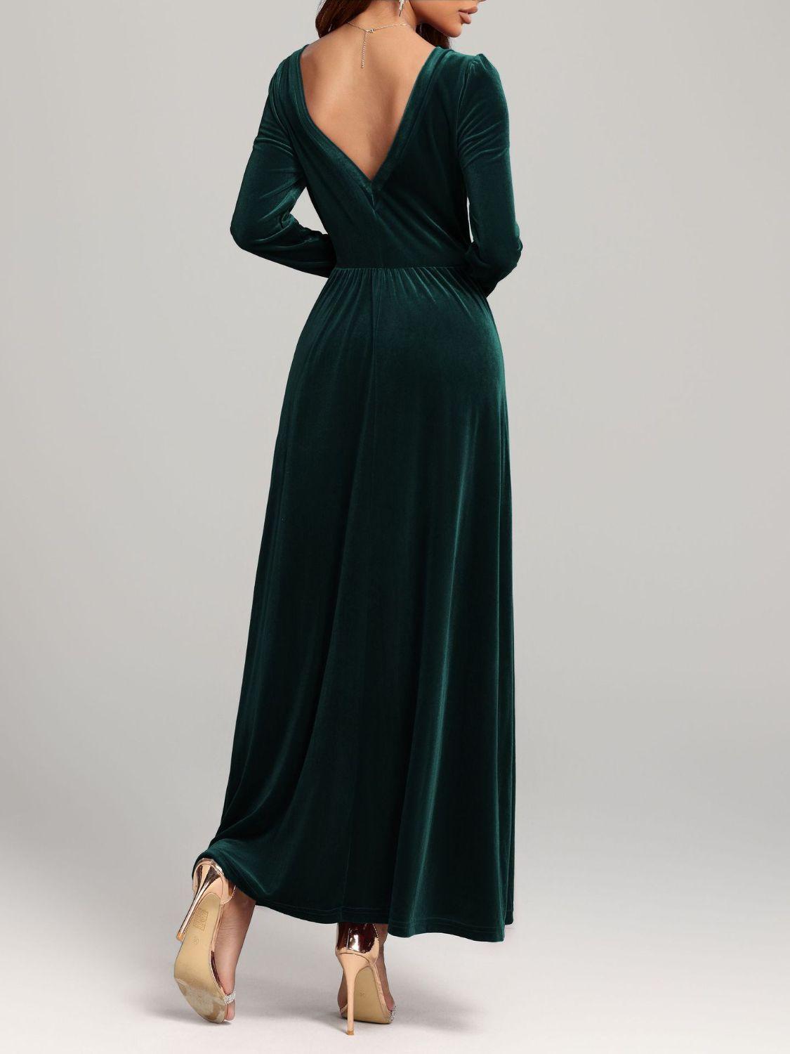 Velvet Square Neck Long Sleeve Dress - Trendy by Luna