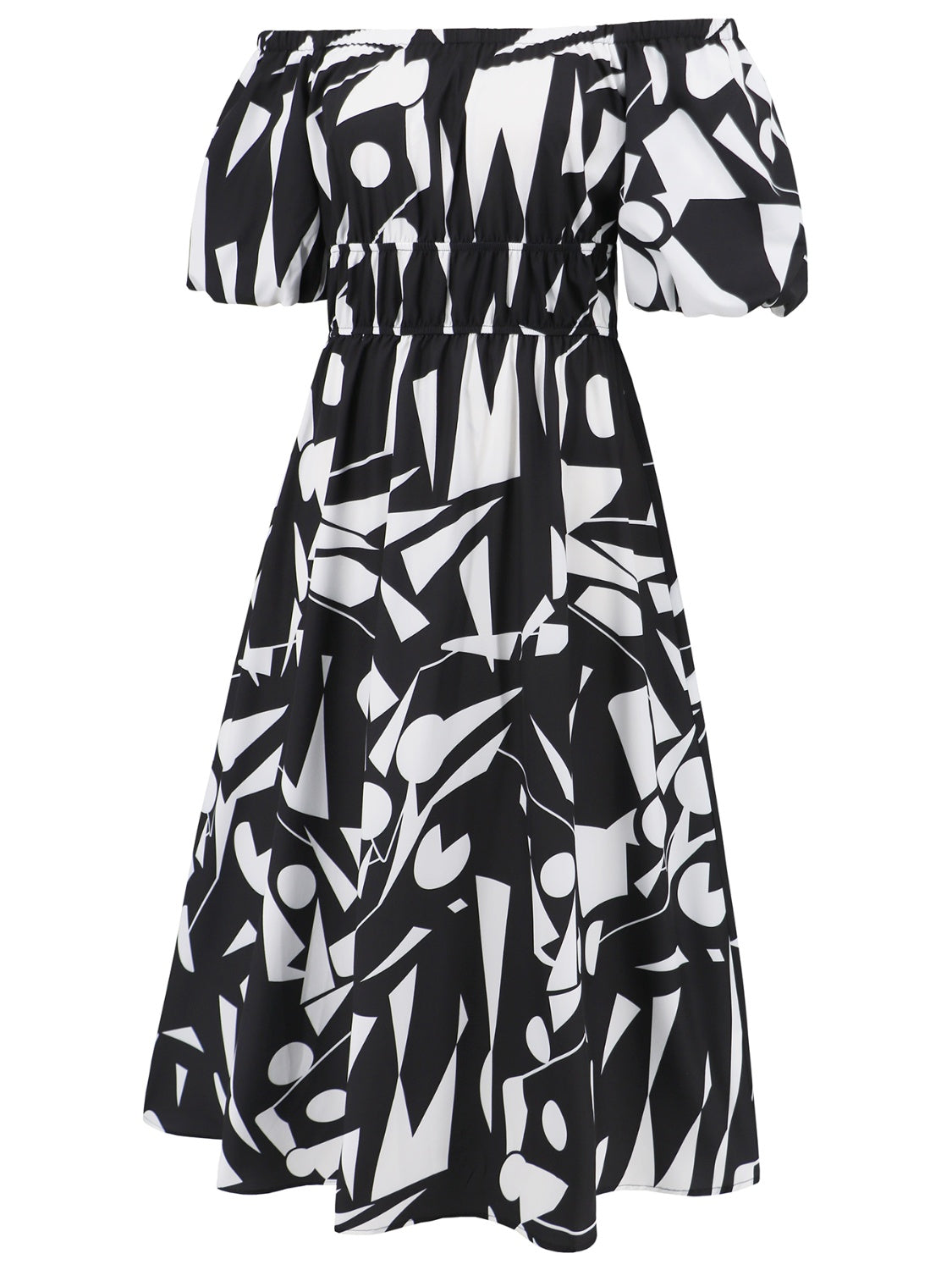 Printed Off-Shoulder Balloon Sleeve Dress - Trendy by Luna