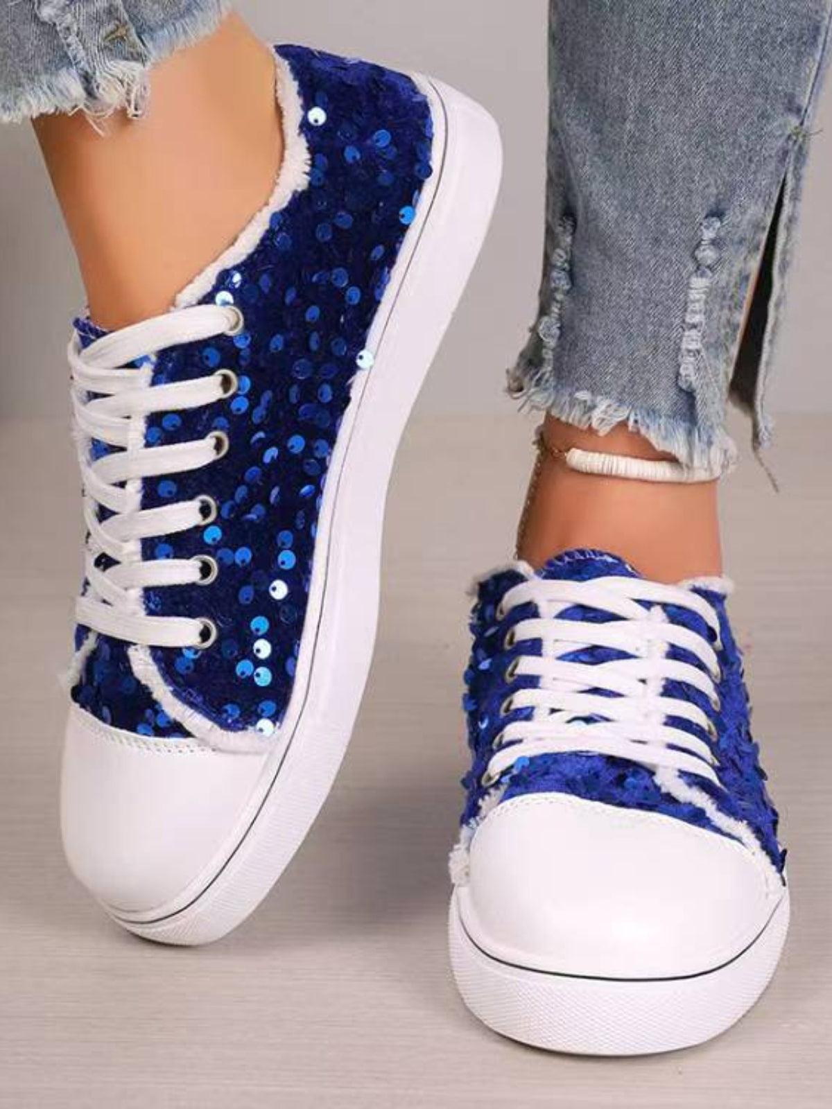 Sequin Round Toe Flat Sneakers - Trendy by Luna