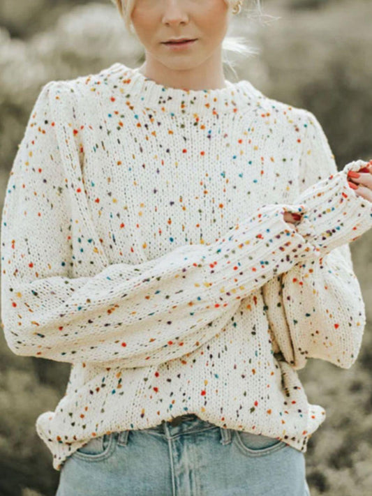 Confetti Round Neck Long Sleeve Sweater - Trendy by Luna