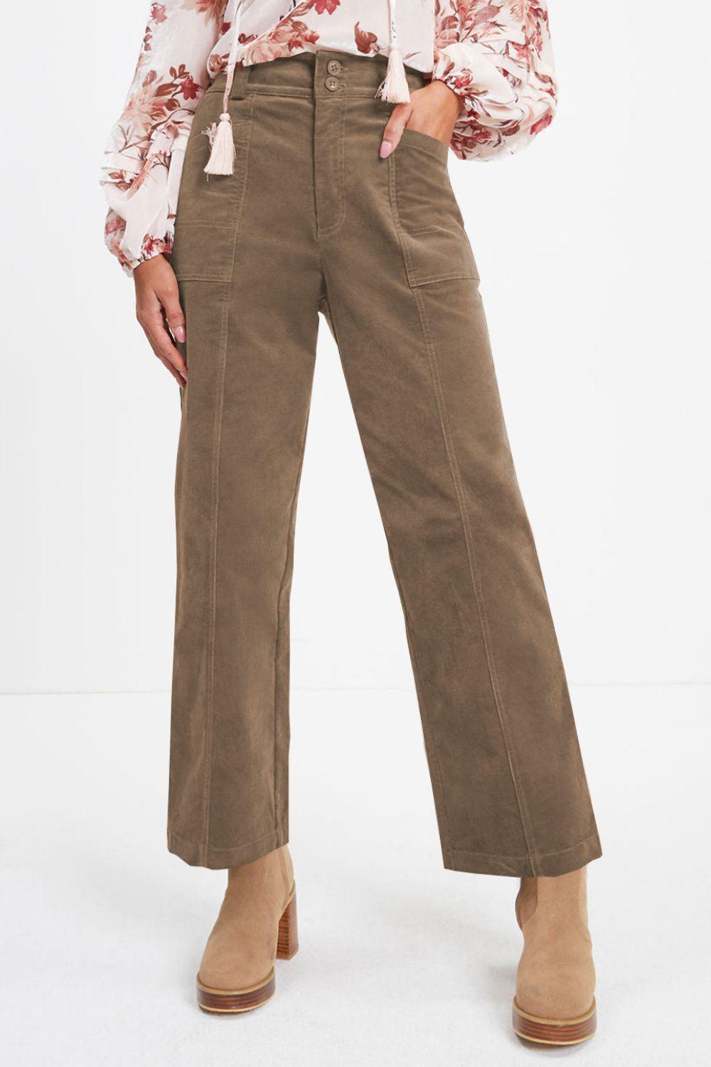 Half Elastic Waist Straight Pants - Trendy by Luna