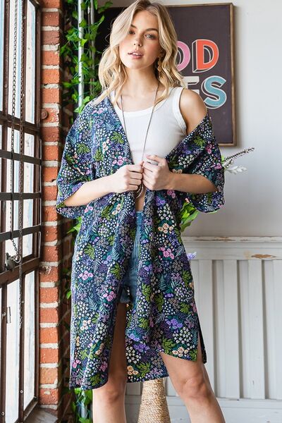 Full Size Half Sleeve Floral Open Cardigan - Trendy by Luna