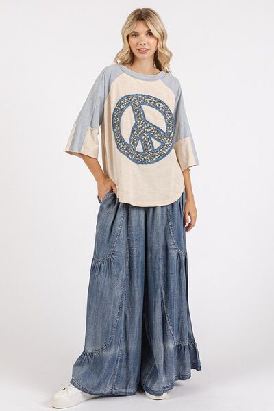 Mittoshop Peace Sign Patch Mineral Washed T-Shirt - Trendy by Luna