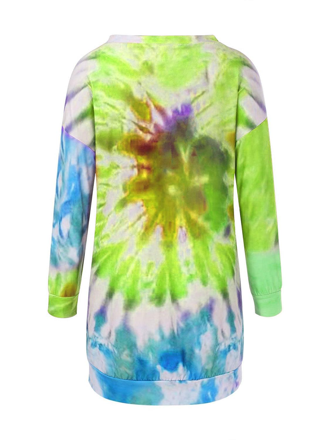 Full Size Tie-Dye Round Neck Long Sleeve Dress - Trendy by Luna