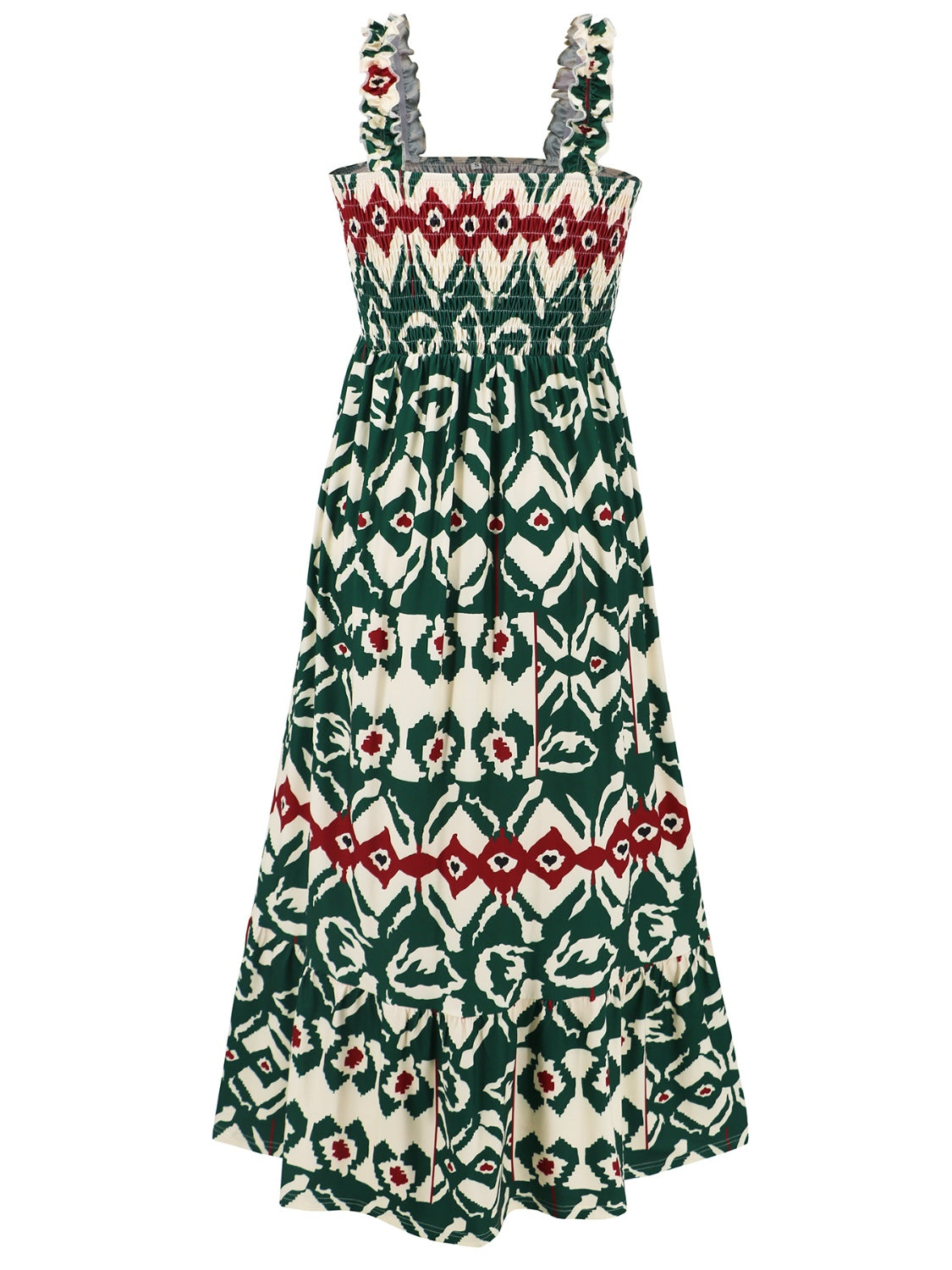 Smocked Printed Square Neck Sleeveless Dress - Trendy by Luna