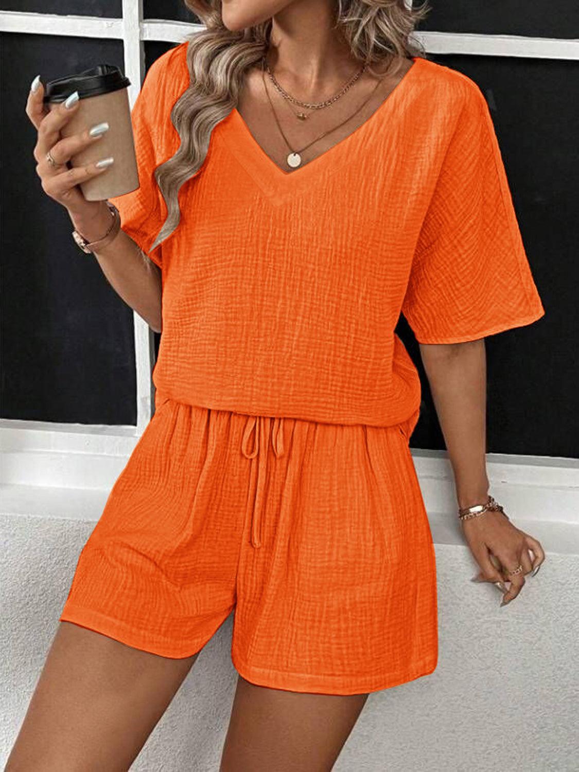 V-Neck Half Sleeve Top and Shorts Set - Trendy by Luna