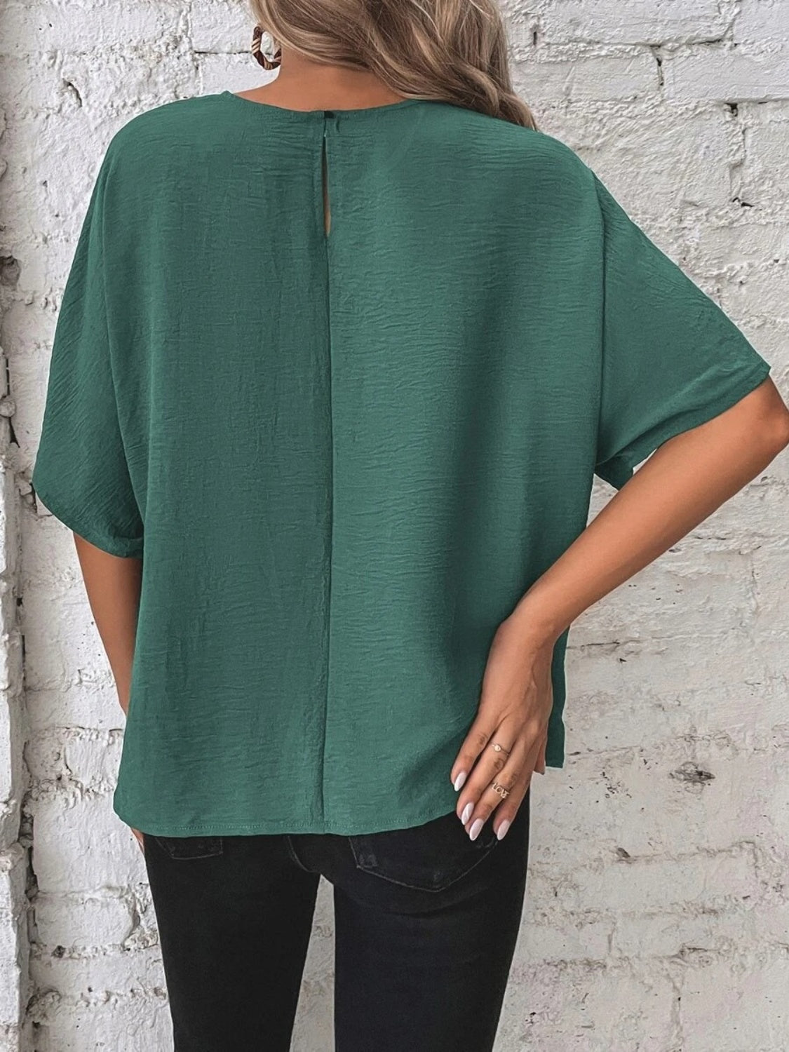 Knotted Round Neck Half Sleeve Blouse