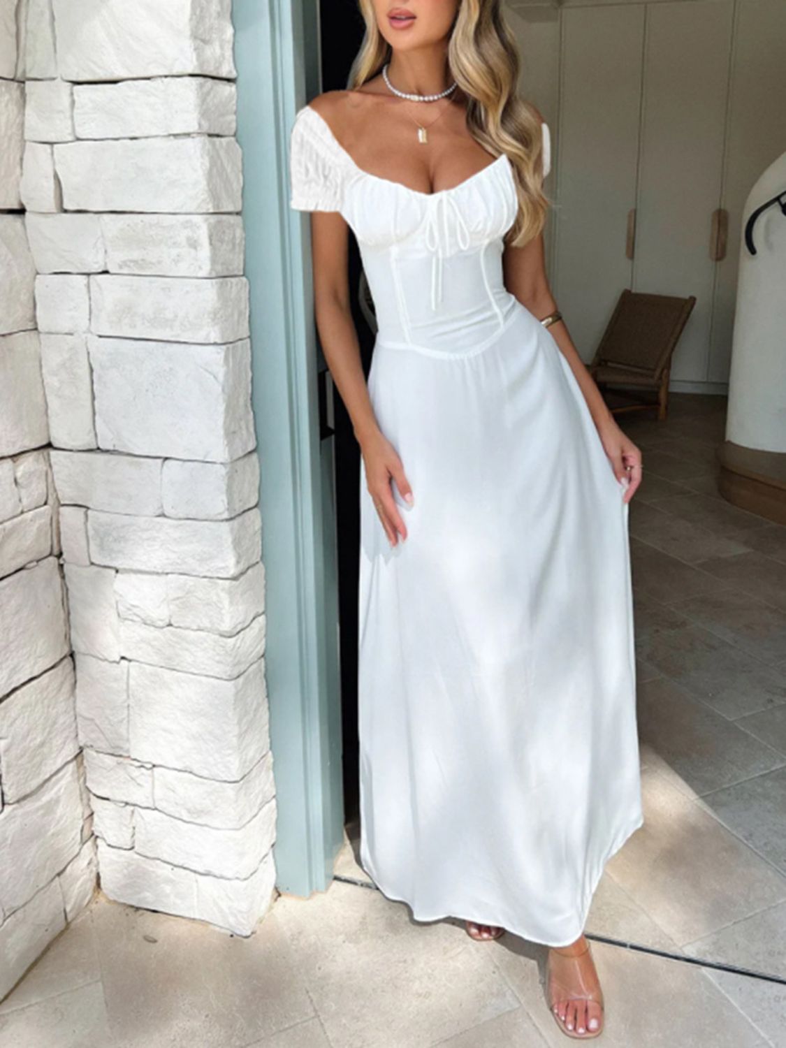 Sweetheart Neck Short Sleeve Maxi Dress