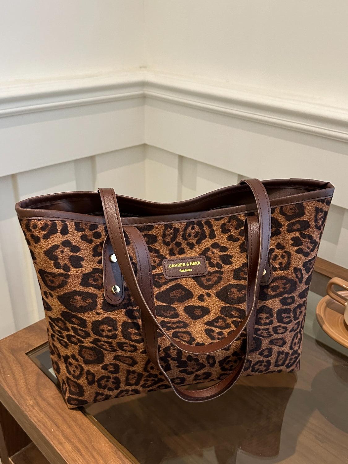 Leopard Polyester Tote Bag - Trendy by Luna