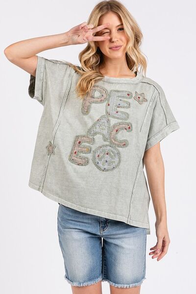 PEACE Round Neck Short Sleeve T-Shirt - Trendy by Luna