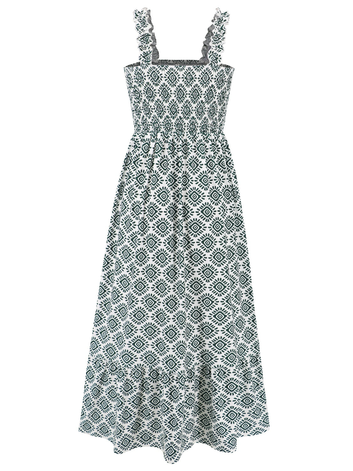 Smocked Printed Square Neck Sleeveless Dress - Trendy by Luna