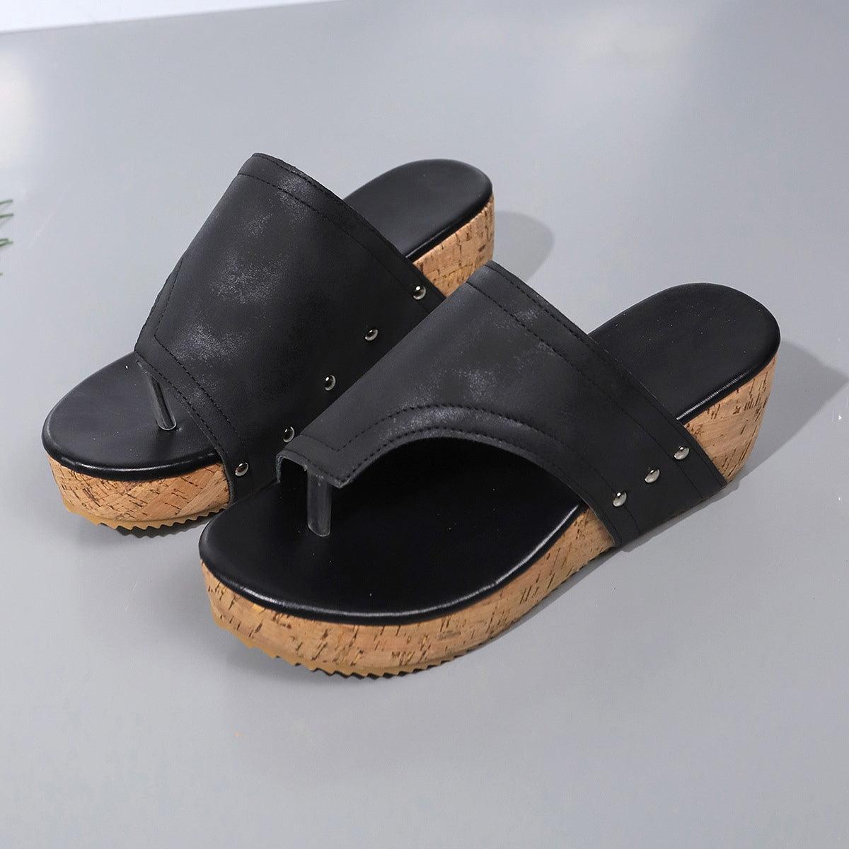 PU Leather Wedge Sandals - Trendy by Luna