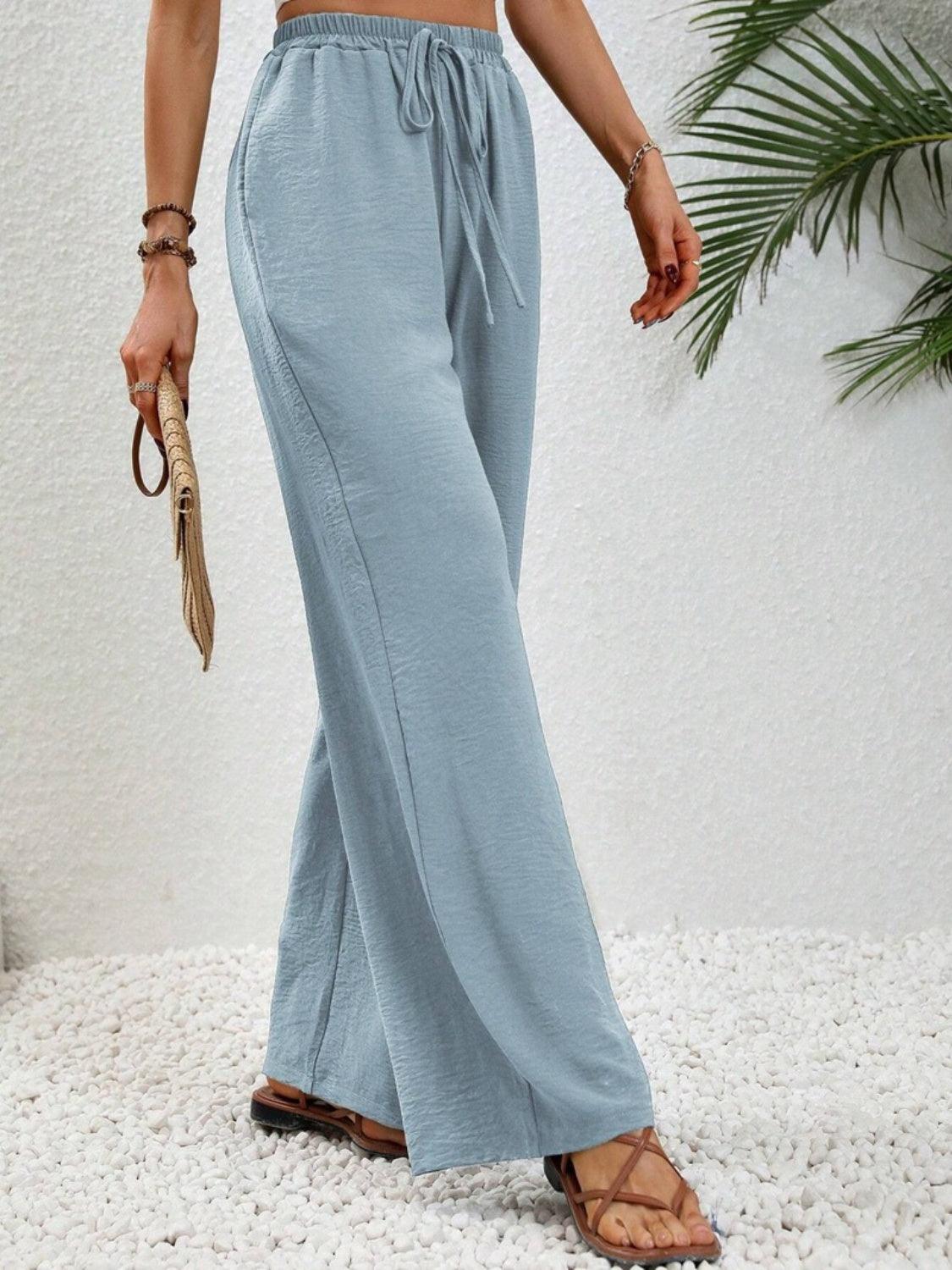 Wide Leg Drawstring Pants - Trendy by Luna