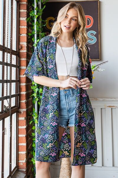 Full Size Half Sleeve Floral Open Cardigan - Trendy by Luna