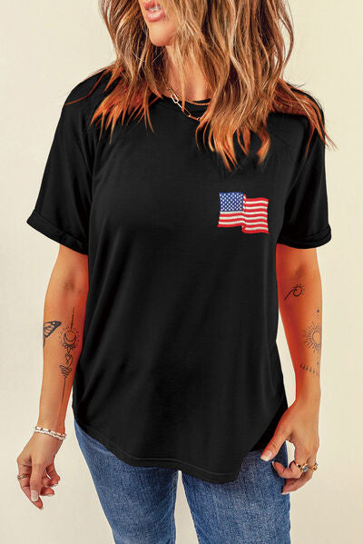 US Flag Round Neck Short Sleeve T-Shirt - Trendy by Luna