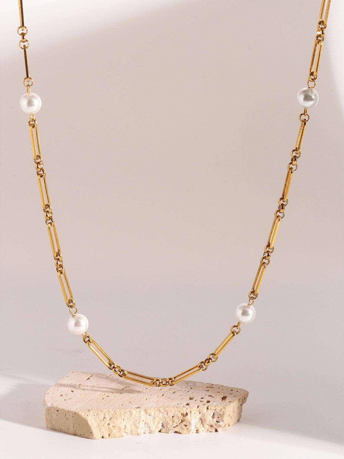 Stainless Steel Pearl Chain Necklace - Trendy by Luna