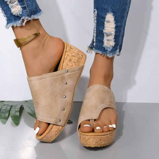 PU Leather Wedge Sandals - Trendy by Luna